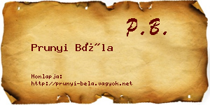 Prunyi Béla névjegykártya